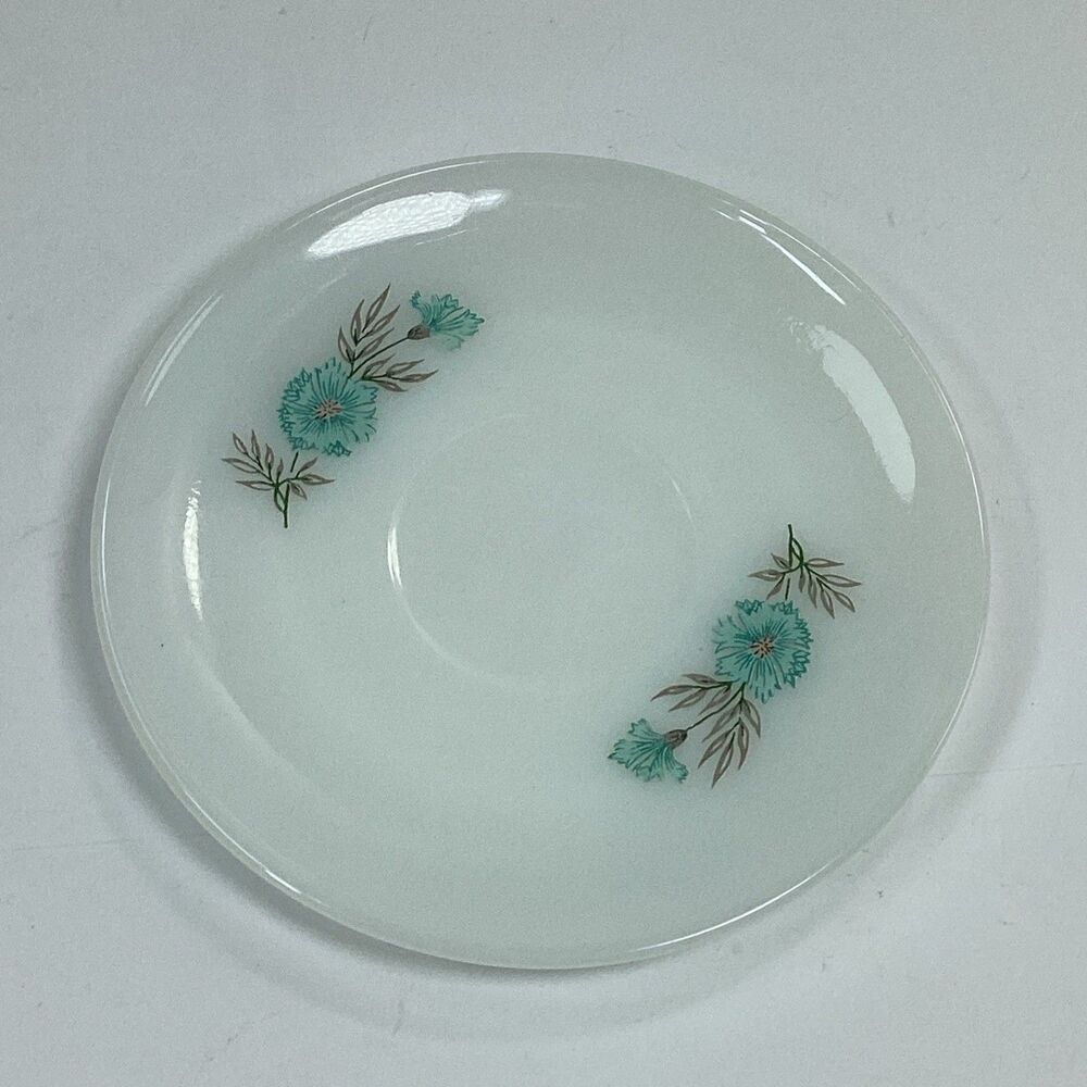 Vtg Fire King Bonnie Blue Carnation Saucer Milk Glass Turquoise Floral Replace